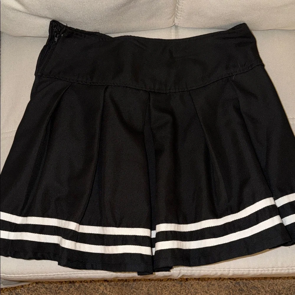 Hot Topic Black Lace Up Corset Mini Skater Skirt White Trim Y2K Alt Goth L